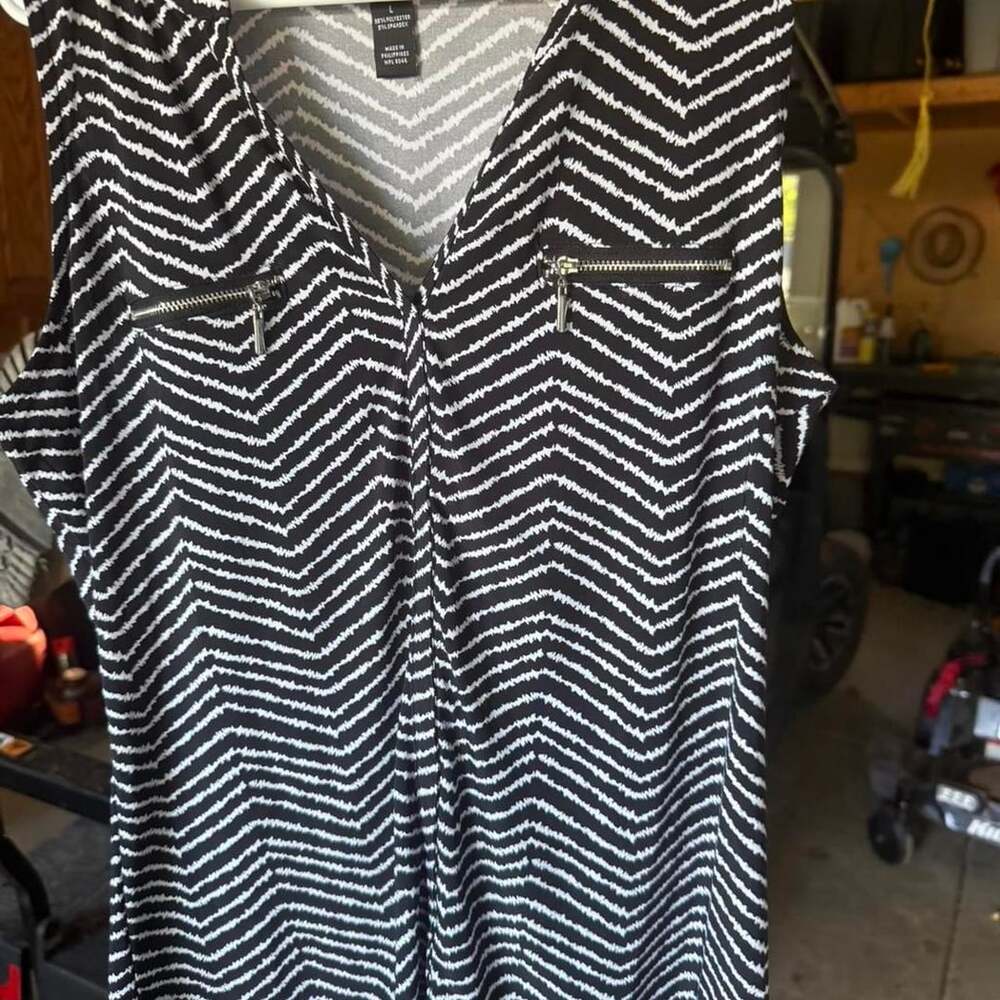 INC International Concepts Chevron Dress Size L Black White Zipper